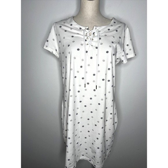 Tommy Hilfiger Mini Dress Lace Up White Logo Stretch Short Sleeve Petite Size XL - Picture 1 of 11